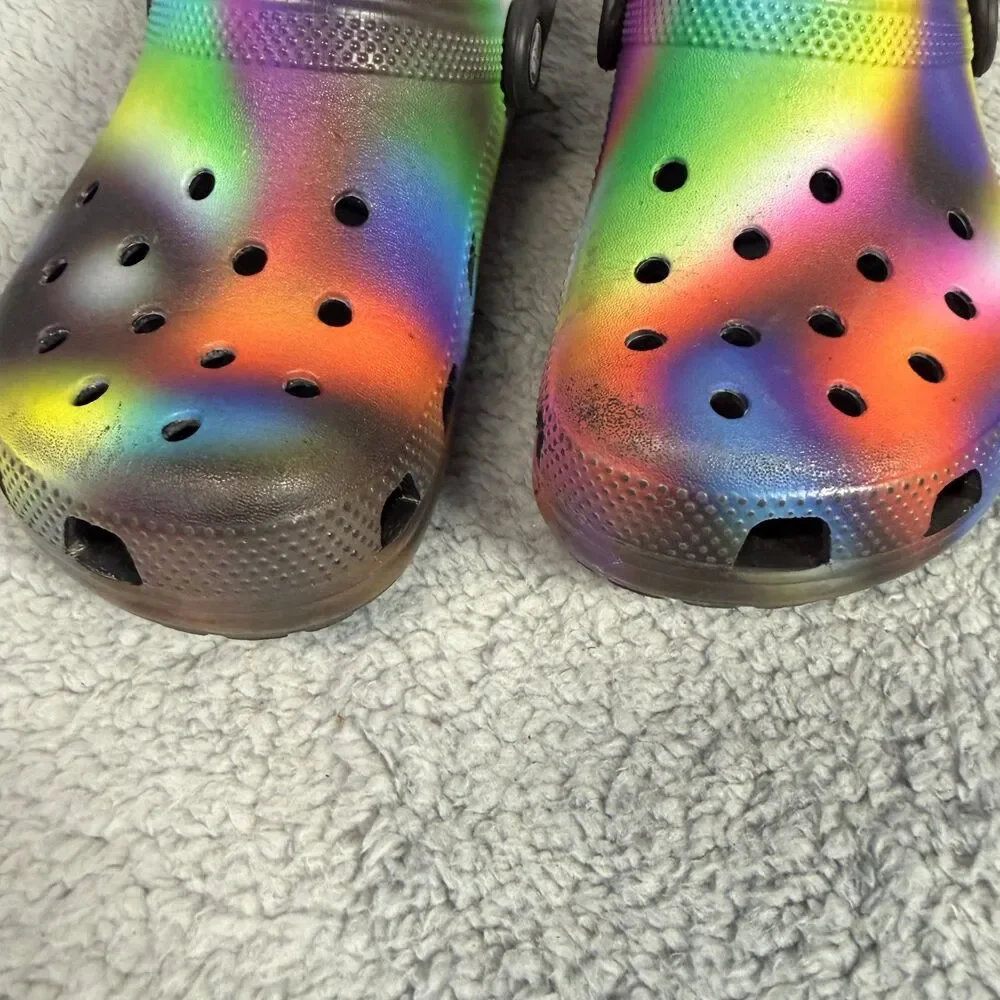 CROCS Classic Solarized Rainbow Clogs Kids  US J 2 Tie Dye Slip On Water Beach
